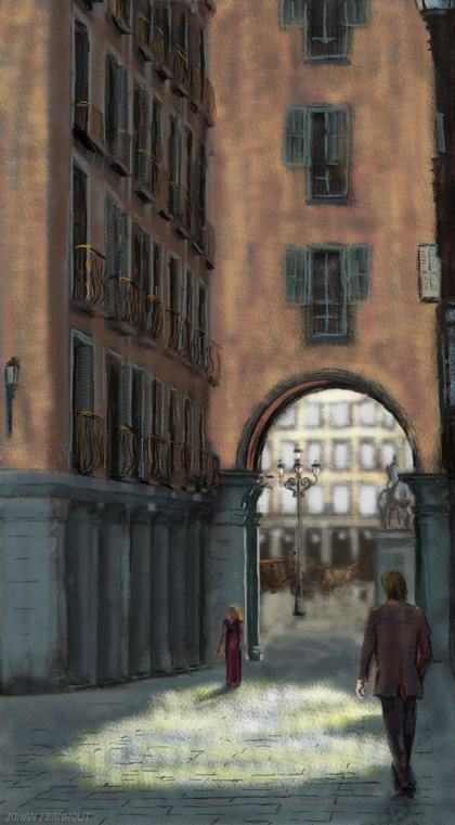 Retro city scene, a digital painting by Johan Framhout on art7d.be