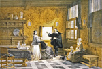 L. Hague, Zeventiende-eeuws interieur met familie, 19de eeuw