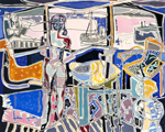 Patrick Heron (1920-99), Harbour Window with Two Figures, St Ives, July 1950, Oil paint and charcoal on hardboard
