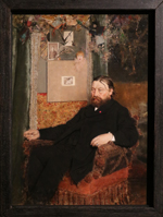 Jan Van Beers (Belgan, 1852-1927), The composor Peter Benoit, 1883 (on the background a photo of the painter Bastien Lepage)