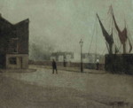 Walter Greaves, 1846-1930, Old Battersea bridge and Chelsea embankment, 1861, oil on canvas