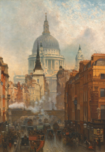 John O'Connor (1830-89), Ludgate evening, 1887, oil on canvas