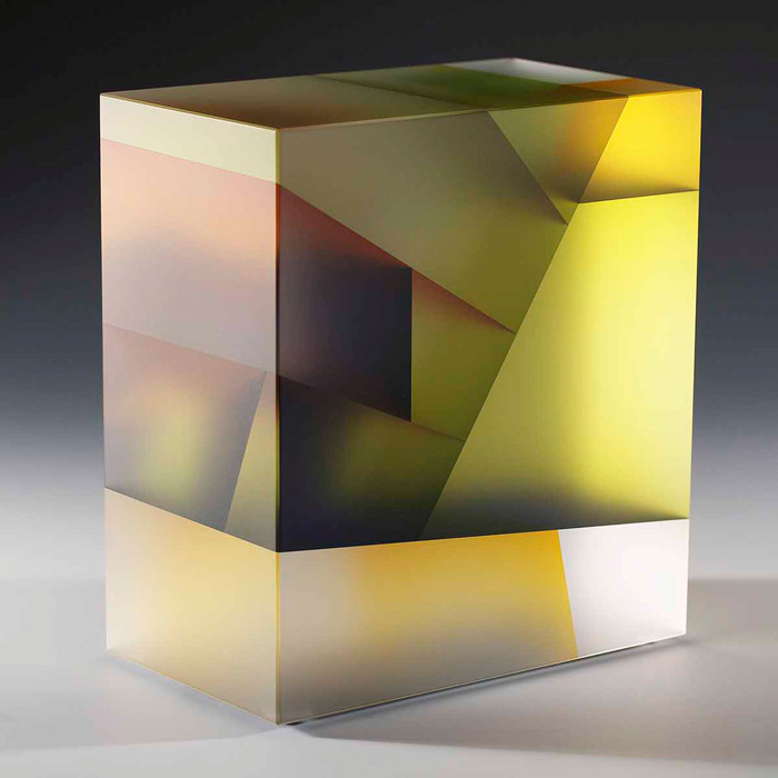 Jiyong Lee, Leaf Cuboid glass, glass sculpture