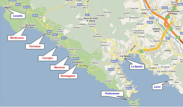 Detail map Cinque Terre