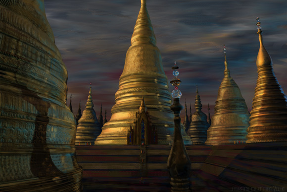Landscape with Stupas, a digital painting by Johan Framhout