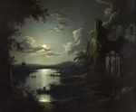 Sebastian Pether, Moonlit Lake with a Gothic Church Ruin (1810-1844)