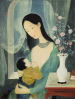 Lê Pho (1907 – 2001), Maternity, c.1940s, ink and gouache on silk, fixed on paper, laid on cardboard 