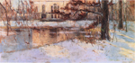 Albert Baertsoen, Landhuis en park onder de sneeuw, ca1900, pastel op papier, op doek geplakt