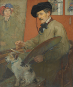Ernest Borough Johnson, 1866-1949, Portait of the artist and his dog, 1919?, oil on canvas