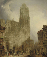 David Roberts, 1796-1864, West front of Notre dame cathedral, Rouen, 1825, oil on canvas